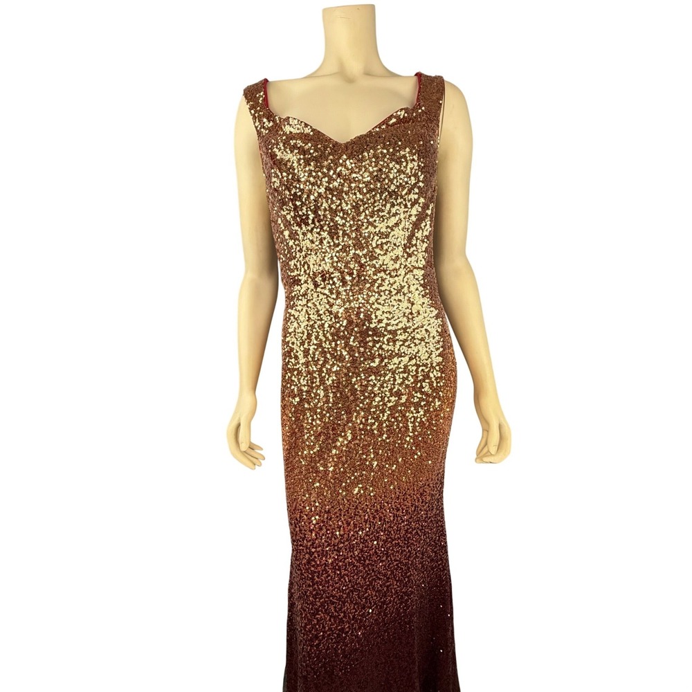 Sequin Ombre Gown Women Size L Gold Pink Sleeveless Maxi Dress Formal Prom